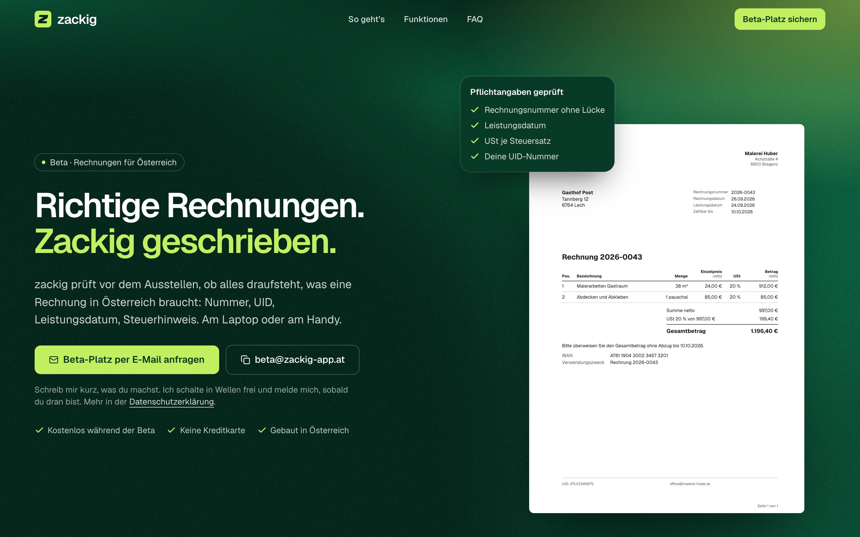 Startseite von zackig-app.at auf Desktop, Tablet und Handy